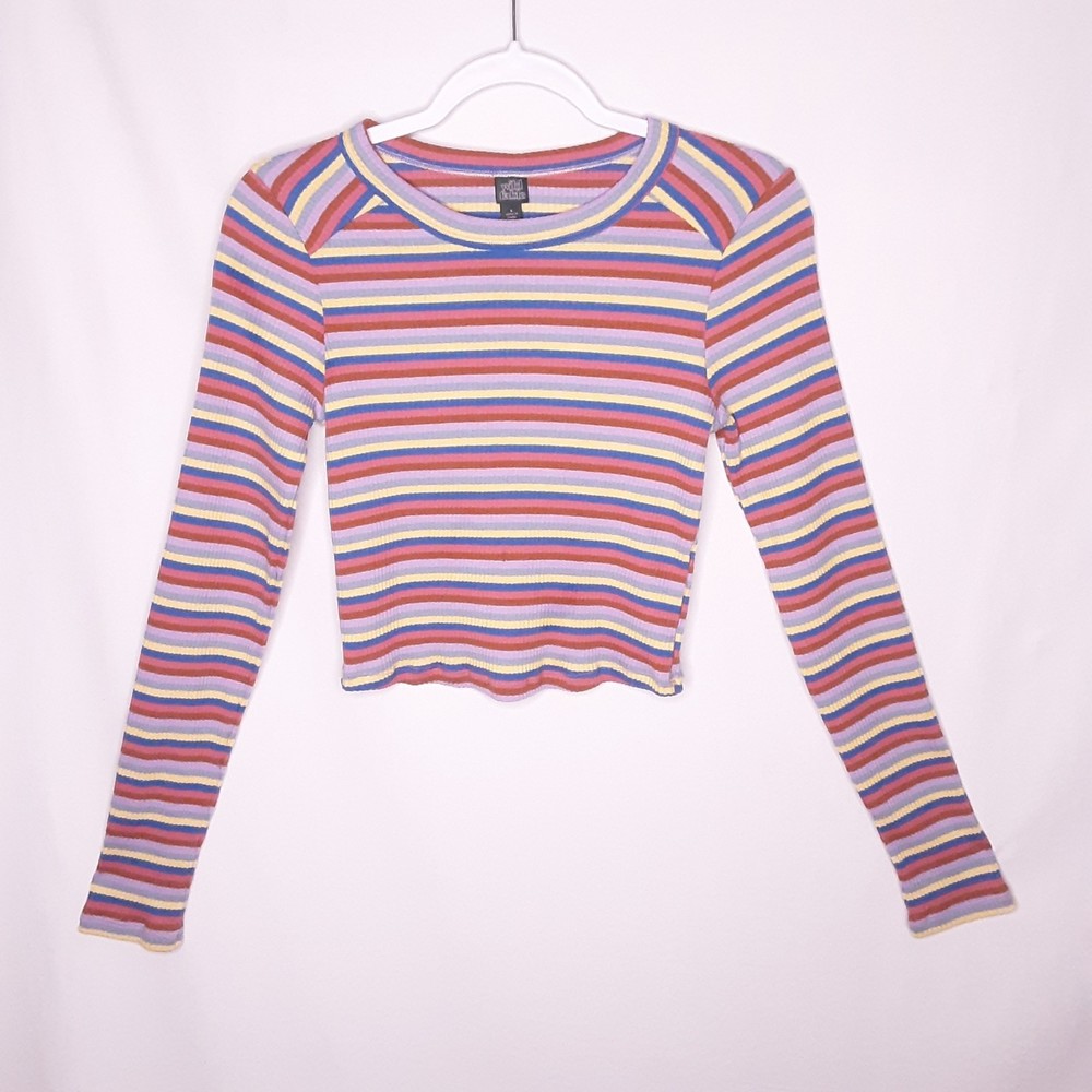 💎Wild Fable Womens Knit Crop Top Multicolor Stripe Long Sleeve Size Small